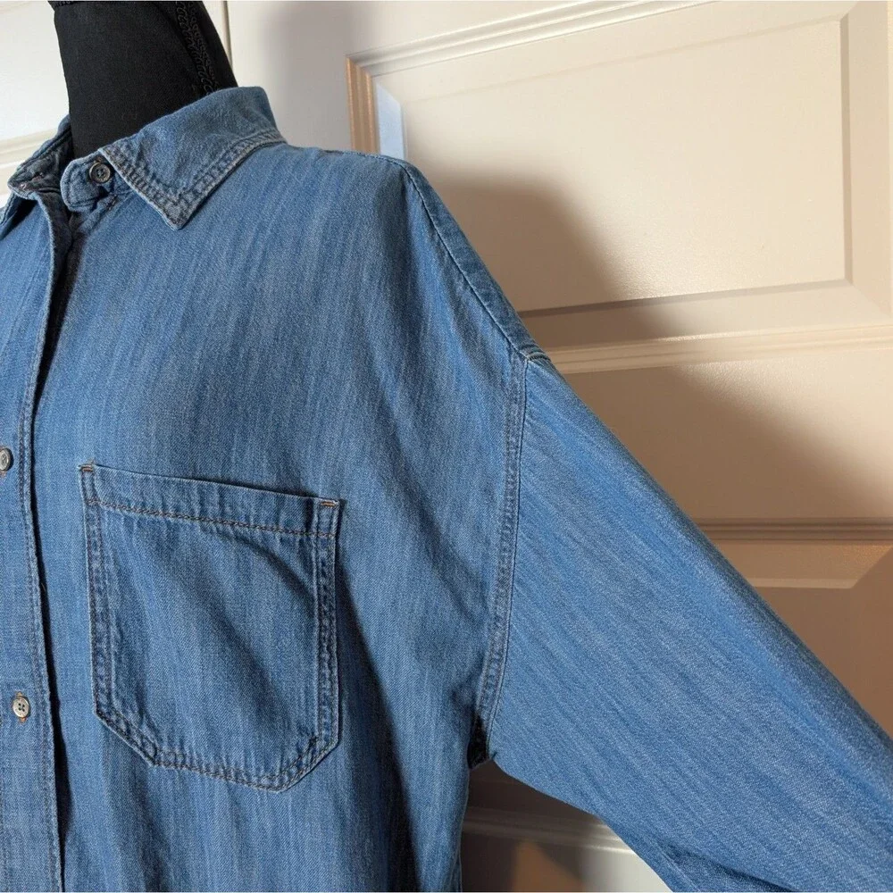 Zara Size S Oversized Blue Denim Shirt Dress Tunic Blouse Versatile Modern Boho - Picture 4 of 8